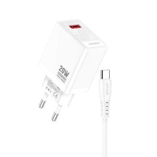 Caricabatterie ricarica rapida USB-A 30W con cavo USB-A - USB-C 1m bianco JB094