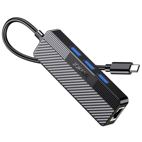 Adattatore hub USB-C 4 in 1 3xUSB 3.0 1xRJ45 Gigabit nero JC009-F