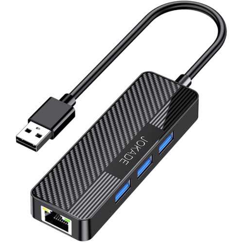 Adattatore hub USB 4 in 1 3xUSB 3.0 e 1xRJ45 Gigabit nero JC009-D