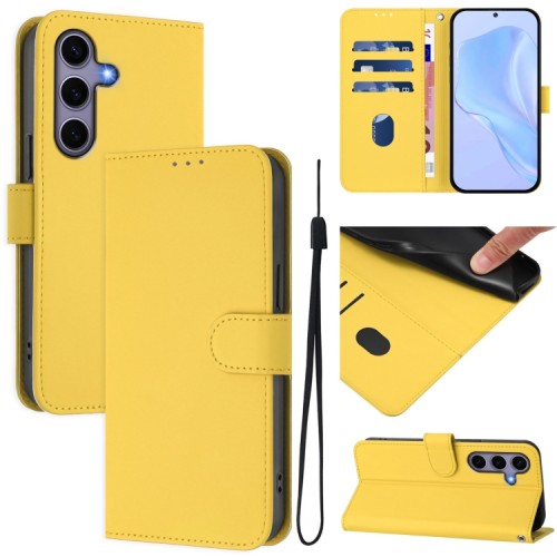 Custodia a portafoglio in pelle PU per Samsung Galaxy S25 5G con cordino giallo limone