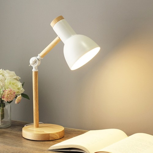 Lampada da tavolo in legno e metallo E27 bianca