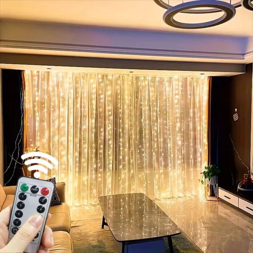 Tenda luminosa LED 3x3m bianco caldo USB con telecomando