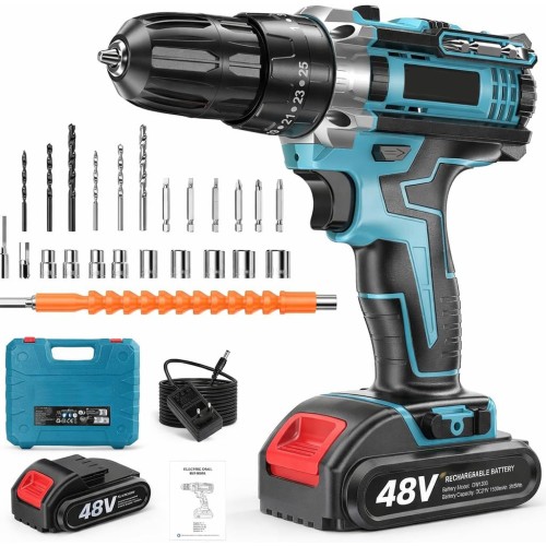 Trapano avvitatore con percussione a batteria 48V con accessori